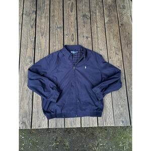 VTG Polo Ralph Lauren Men’s Harrington Jacket Sz L Navy Blue Zip-Up Windbreaker